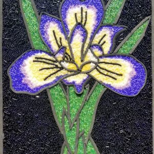 A beaded mosaic art piece with a floral design