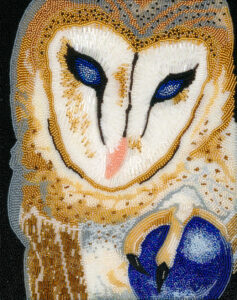 Guardian of Dreams glass bead mosaic owl by Julia Bombardie"